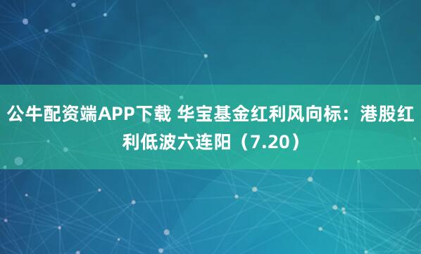 公牛配资端APP下载 华宝基金红利风向标:港股红利低波六连阳(7.20)